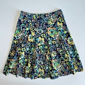Liz Claiborne Skirt Size 4 Pleated A-Line Lightweight Cotton Corduroy Floral